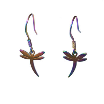 Stainless Steel Dainty Dragonfly Rainbow Earrings