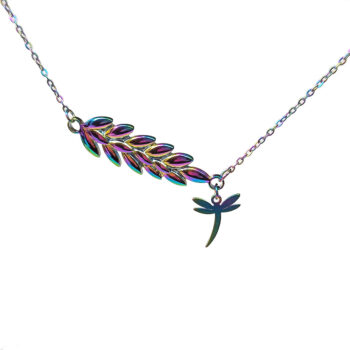 Rainbow Stainless Steel Branch With Dragonfly Necklace