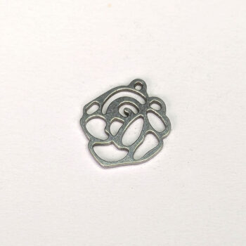 Stainless Steel Delicate Hollow Rose Head Flower Charm Silver