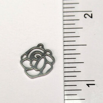 Stainless Steel Delicate Hollow Rose Head Flower Charm Silver - Image 2