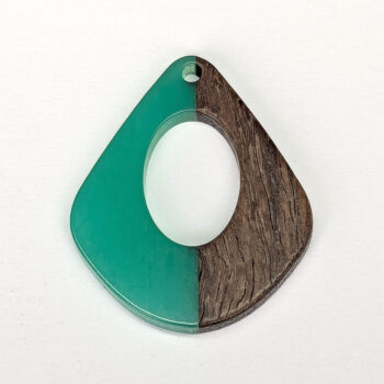 Green Hollow Wide Teardrop Wood Resin Pendant