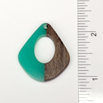 Green Hollow Wide Teardrop Wood Resin Pendant - Image 2