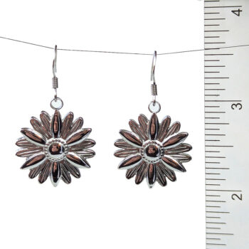 Stainless Steel Daisy Flower Silver Earrings - Image 2