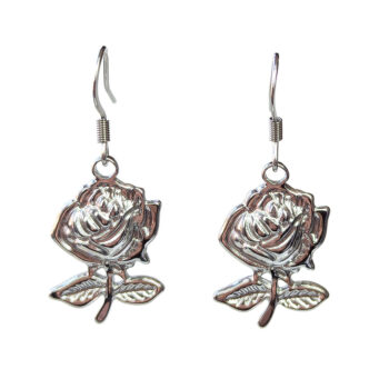 Stainless Steel Rose Flower Silver Earrings