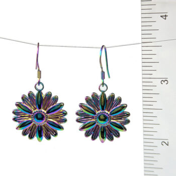 Stainless Steel Daisy Flower Rainbow Earrings - Image 2