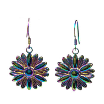 Stainless Steel Daisy Flower Rainbow Earrings