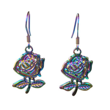 Stainless Steel Rose Flower Rainbow Earrings