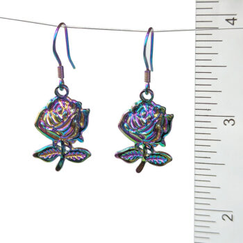 Stainless Steel Rose Flower Rainbow Earrings - Image 2