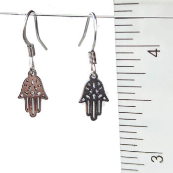 Stainless Steel Delicate Hollow Hamsa Hand Silver Earrings - Image 2