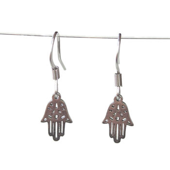 Stainless Steel Delicate Hollow Hamsa Hand Silver Earrings