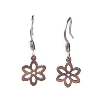 Stainless Steel Hollow Six Pointed Flower Silver Earrings