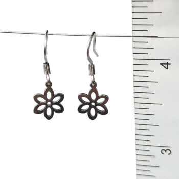 Stainless Steel Hollow Six Pointed Flower Silver Earrings - Image 2