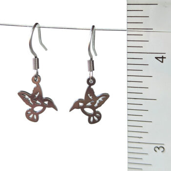 Stainless Steel Delicate Hollow Hummingbird Bird Silver Earrings - Image 2