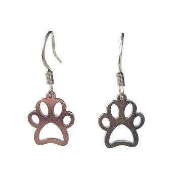 Stainless Steel Delicate Hollow Dog Paw Silver Earrings