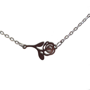 Stainless Steel Delicate Rose Flower Connector Silver Necklace