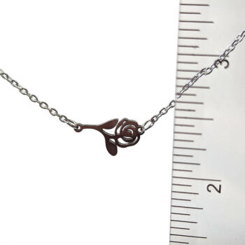 Stainless Steel Delicate Rose Flower Connector Silver Necklace - Image 3