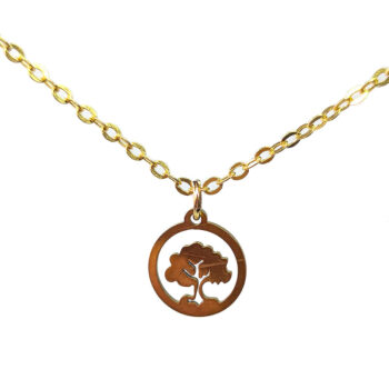 Stainless Steel Delicate Hollow Tree Hoop Necklace Gold