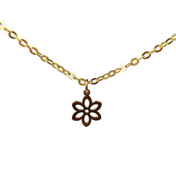 Stainless Steel Delicate Hollow Six Petals Flower Gold Necklace