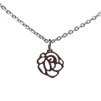 Stainless Steel Delicate Hollow Rose Head Flower Silver Necklace