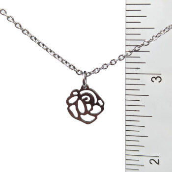 Stainless Steel Delicate Hollow Rose Head Flower Silver Necklace - Image 2