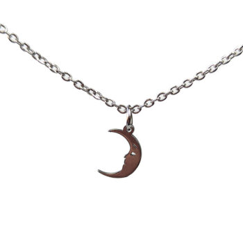 Stainless Steel Delicate Moon with Face Silver Necklace