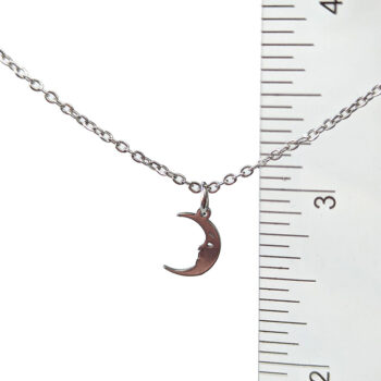 Stainless Steel Delicate Moon with Face Silver Necklace - Image 2