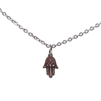 Stainless Steel Delicate Hollow Hamsa Hand Silver Necklace