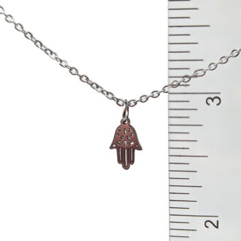 Stainless Steel Delicate Hollow Hamsa Hand Silver Necklace - Image 2