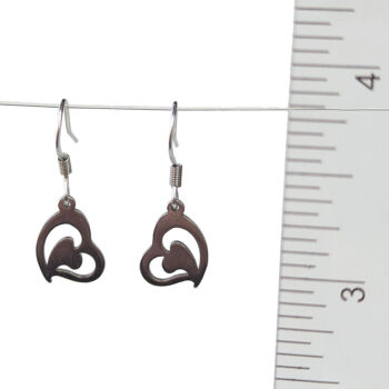 Stainless Steel Hollow Double Angle Heart Silver Earrings - Image 4