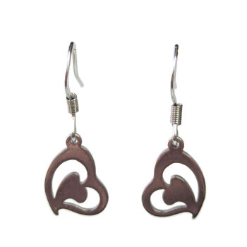 Stainless Steel Hollow Double Angle Heart Silver Earrings - Image 5