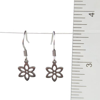 Stainless Steel Hollow Six Pointed Flower Silver Earrings - Image 5