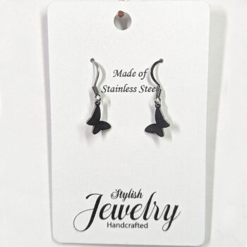 Stainless Steel Delicate Solid Angle Butterfly Silver Earrings - Image 3