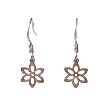 Stainless Steel Hollow Six Pointed Flower Silver Earrings - Image 6