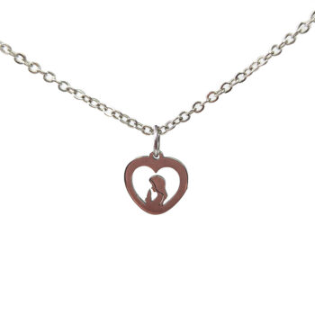 Stainless Steel Hollow Heart Woman Figure Silver Necklace