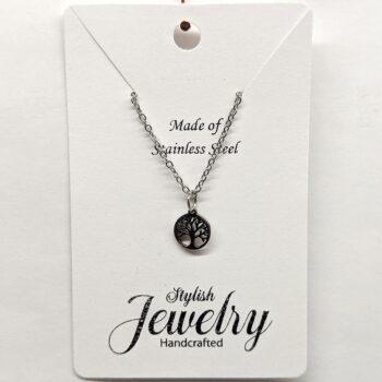 Stainless Steel Delicate Tree Hoop Silver Necklace - Image 5