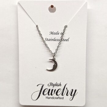 Stainless Steel Delicate Moon with Face Silver Necklace - Image 4
