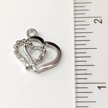 Clear Rhinestone Double Hollow Heart Charm Silver - Image 2