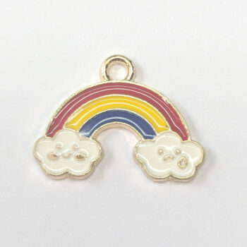 Red Yellow Blue Rainbow Smile Clouds Enamel Charm Gold