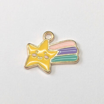 Pink Purple Green Rainbow Smiley Star Enamel Charm Gold