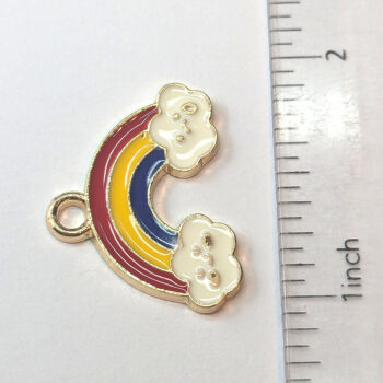 Red Yellow Blue Rainbow Smile Clouds Enamel Charm Gold - Image 2