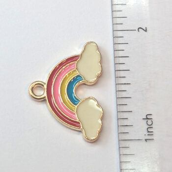 Pink Yellow Red Blue Rainbow Clouds Enamel Charm Gold - Image 3