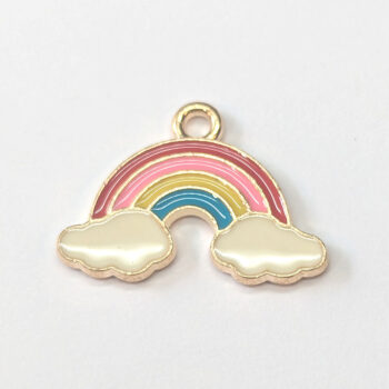 Pink Yellow Red Blue Rainbow Clouds Enamel Charm Gold