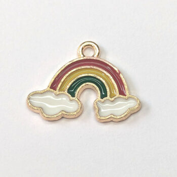 Red Yellow Green Rainbow Clouds Enamel Charm Gold