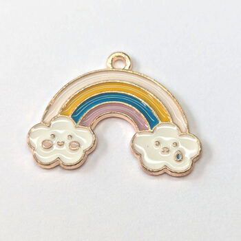 White Yellow Blue Pink Smile Clouds Enamel Charm Gold