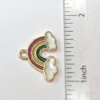 Red Yellow Green Rainbow Clouds Enamel Charm Gold - Image 2