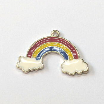 Red Yellow Blue Rainbow Clouds Enamel Charm Gold