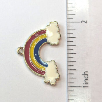 Red Yellow Blue Rainbow Clouds Enamel Charm Gold - Image 2