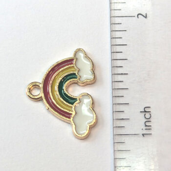 Red Yellow Green Rainbow Clouds Enamel Charm Gold - Image 4