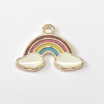 Pink Yellow Red Blue Rainbow Clouds Enamel Charm Gold - Image 2