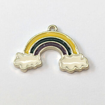 Green Yellow Purple Rainbow Clouds Enamel Charm Gold